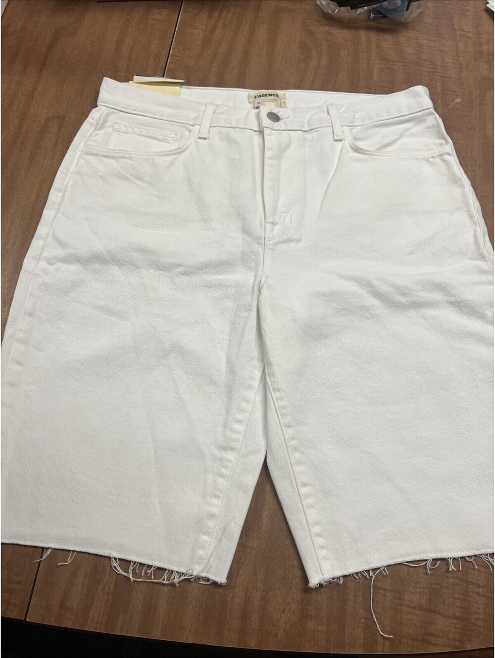Lagence Shorts Women 30 Taylor High Rise  Denim White Bermuda Flat Front Raw Hem